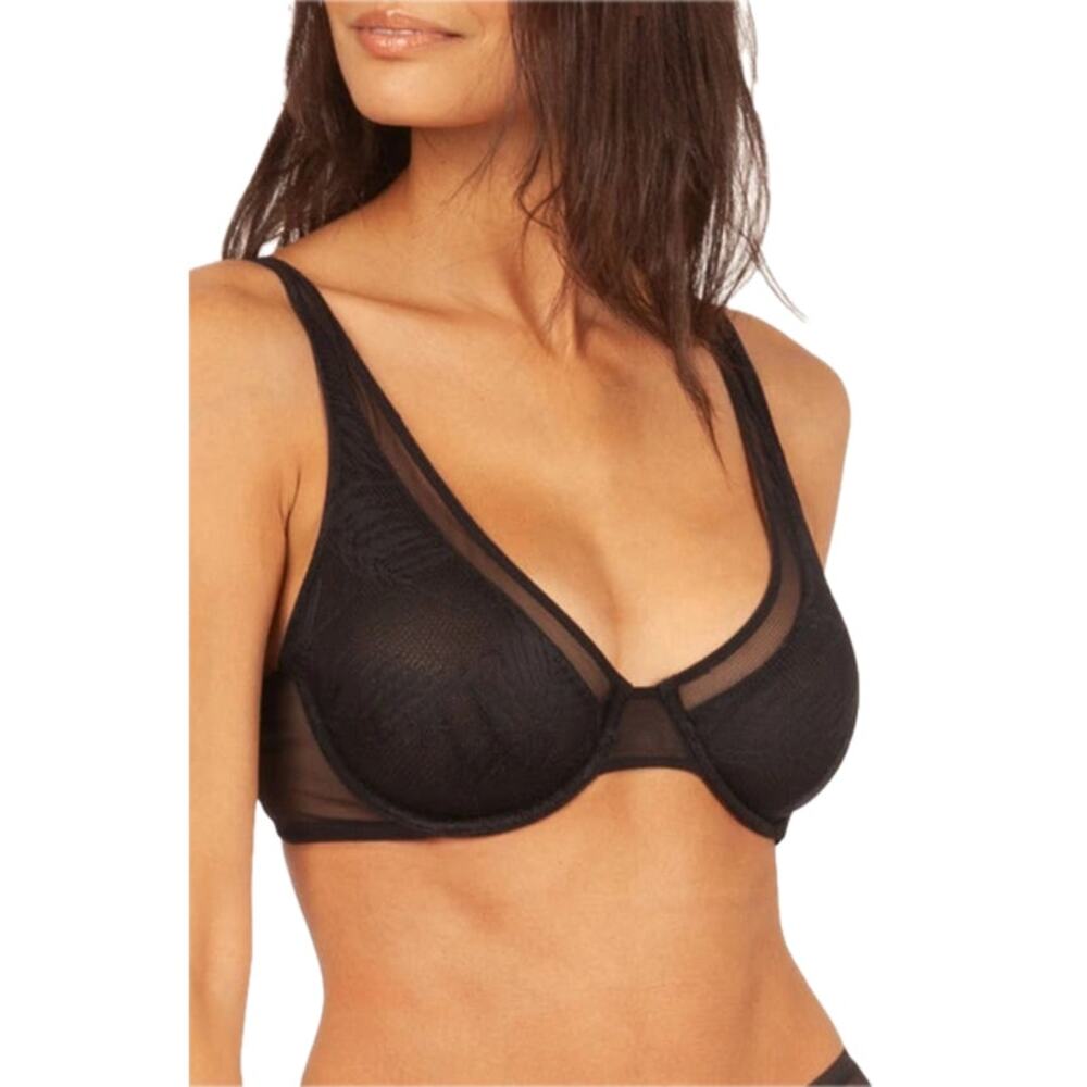 NWT‎ LIVELY The Smooth Lace Plunge Bra In Jet Black Sz 38B Underwire Comfortable